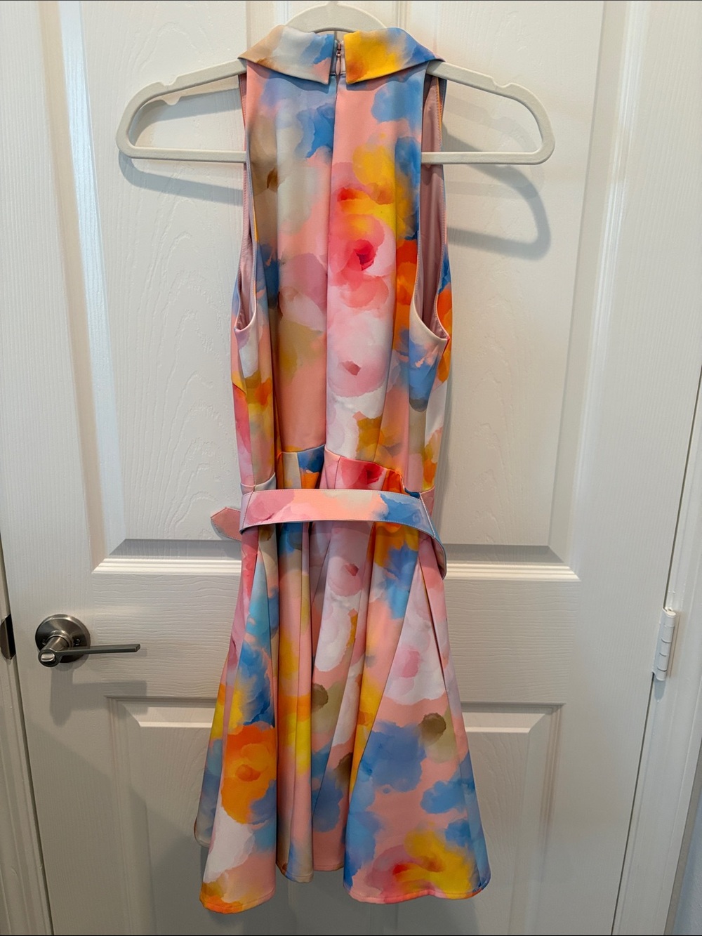 Badgley Mischka Multicolor Watercolor Collared Belted Casual Dress - Picture 6 of 7
